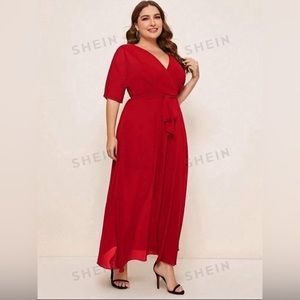 Like New SHEIN Belle Plus Batwing Sleeve Self Belted Wrap Bridesmaid Dress